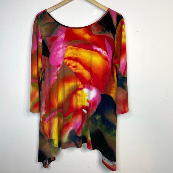Clara Sunwoo Sun Woo Flowy Abstract Floral Asymmetrical Tunic Top Knit Womens XL - Picture 7 of 10